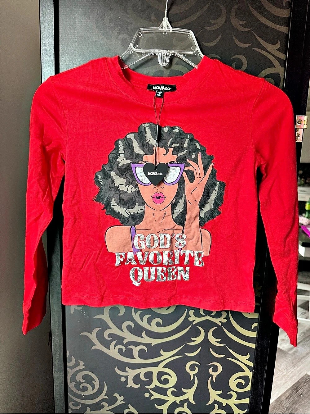 Fashion Nova Mini God's Favorite Long Sleeve Tee Graphic Long Sleeve Tee in Red